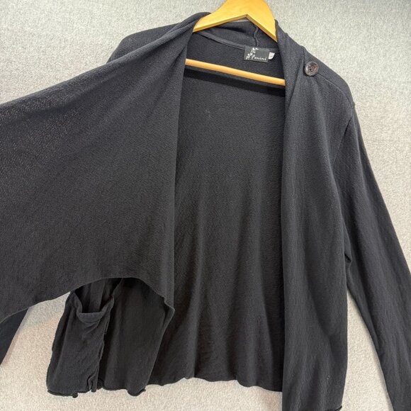 Fenini Womens Size Large Black Asymmetrical Design Wrape Sweater Button Detail - Picture 12 of 16